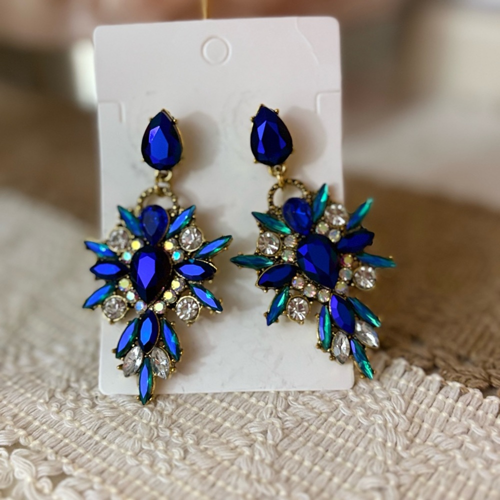 Elegant Blue and Silver Statement Earrings